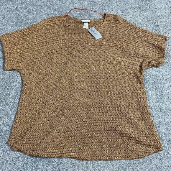 Catherines Womens Top 2X Plus Brown Loose Knit Plus Petite NEW - Picture 1 of 7